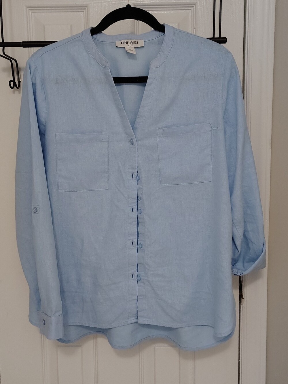 Nine West Light Blue Button-Front Blouse
